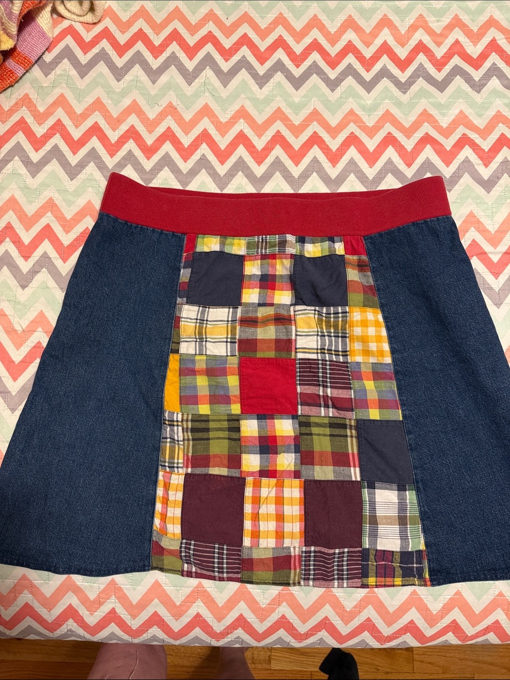 Vintage Boomerang denim patchwork skirt